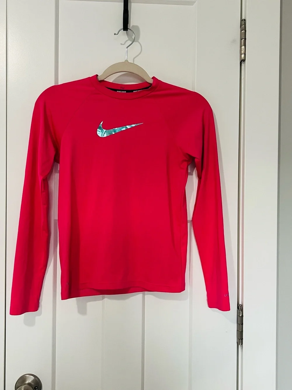 Nike Pink Dri-FIT Swim Top with White Swoosh